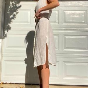 White button up dress with removable tie